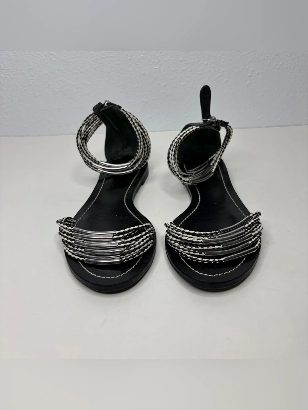 Tory Burch Mignon Braided Ankle-Strap Leather Sandals size 6